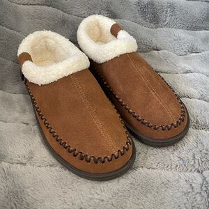 Women's Brown Suede Sherpa-Lined Slip-On Slippers